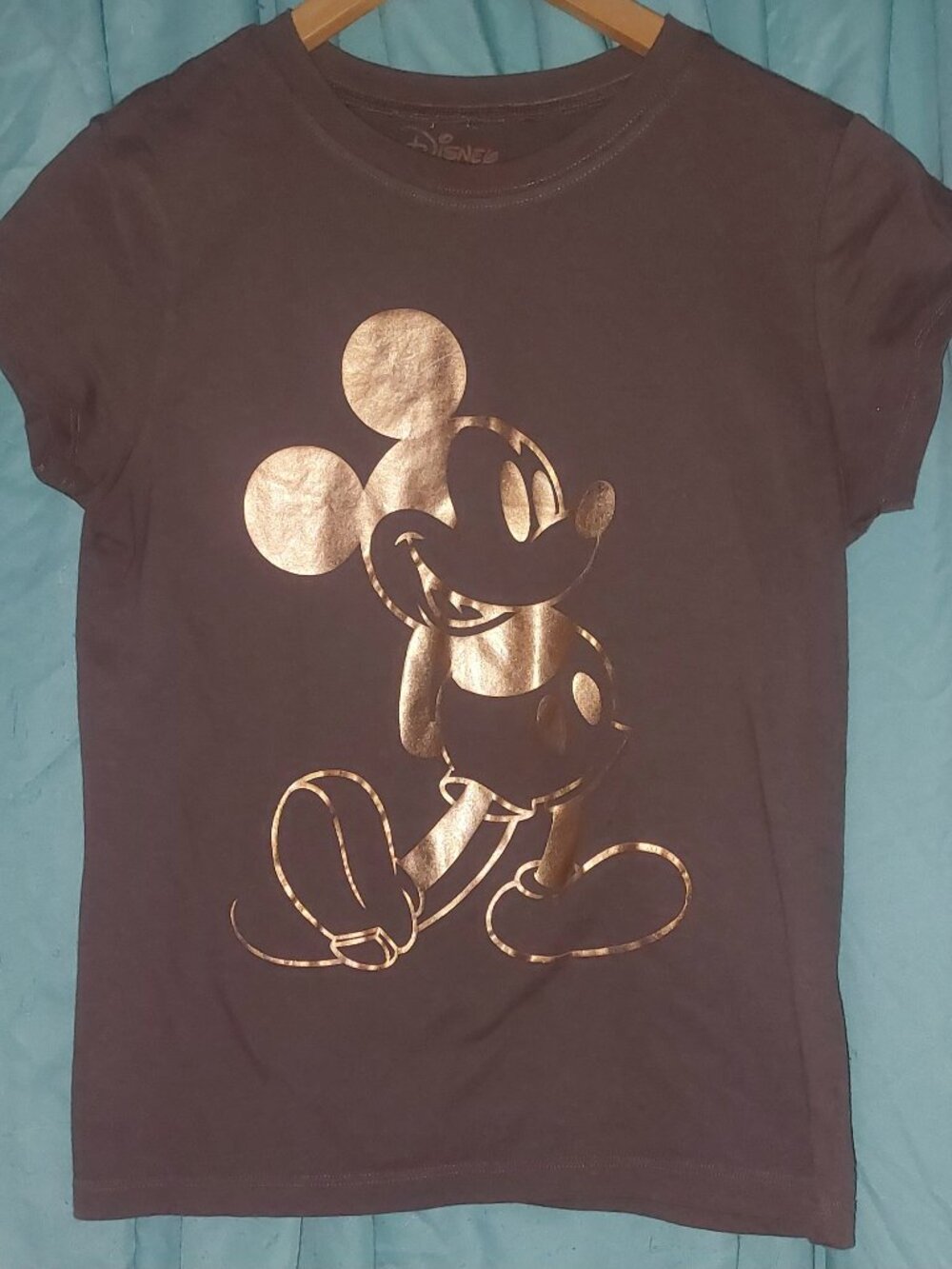 Disney Mickey Mouse Metallic Copper Logo Brown T-Shirt Girl's Large